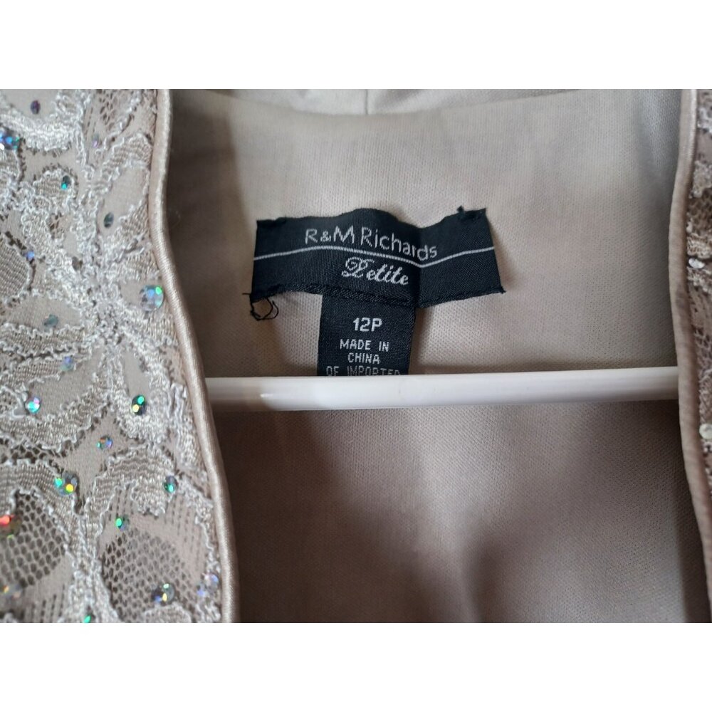 NWT R & M RICHARDS WOMEN'S BEIGE SEQUIN 2 PC DRESS SZ 12 PETITE - Picture 6 of 13